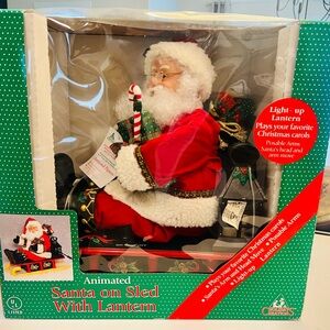 Vintage 1990s Animated Santa on Sled w/ Lantern Holiday Creations NEW IN BOX